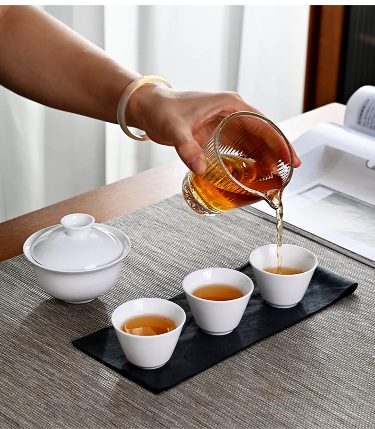 Tea Set Portable Ceramic Tea Set For Outdoor Travel Quick Cup Minimalist Trio Car-mounted