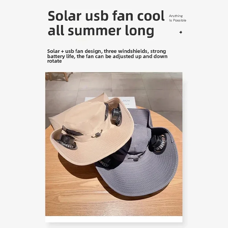 Description Picture 5 of itemUltraviolet-proof Wide Brimmed Sun Hat Outdoor Fishing Hat With Solar/usb Powered Fan Adjustable Visor Fisherman Hat