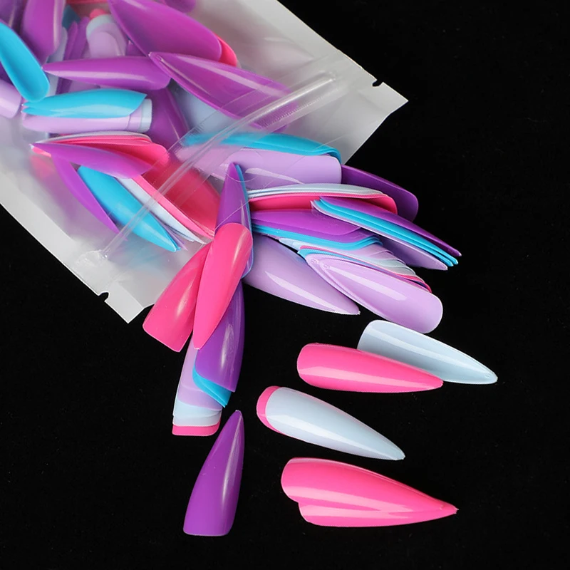 100pc/pack Colorful Matte Fake Nails Full Cover Long Stiletto Press on Nails Art Tips Acrylic Almond False Nail Manicure Tools