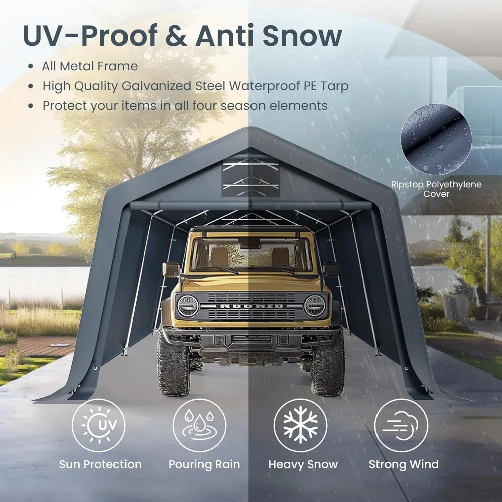 Carport ， 13'X22'X9.6' Outdoor Portable Storage Shelter Shed Garage With Roll Up Zipper Doors & Vents Carport For Motor