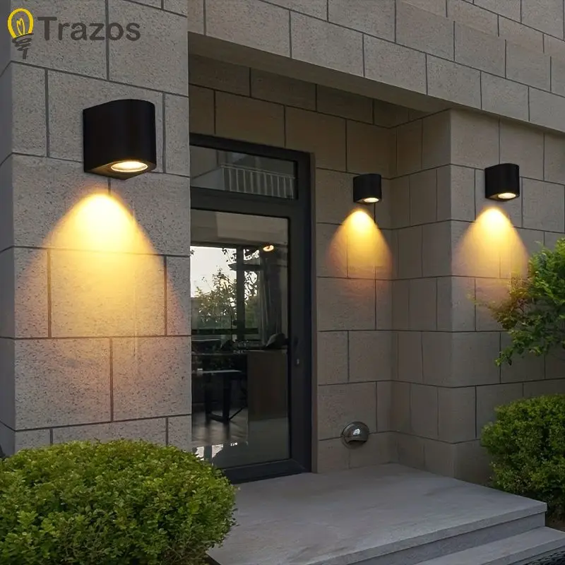 Outdoor LED Dual Head Wall Light Waterproof Up and Down Semi Circular Square Villa Entrance Corridor Barden Wall Washing Light