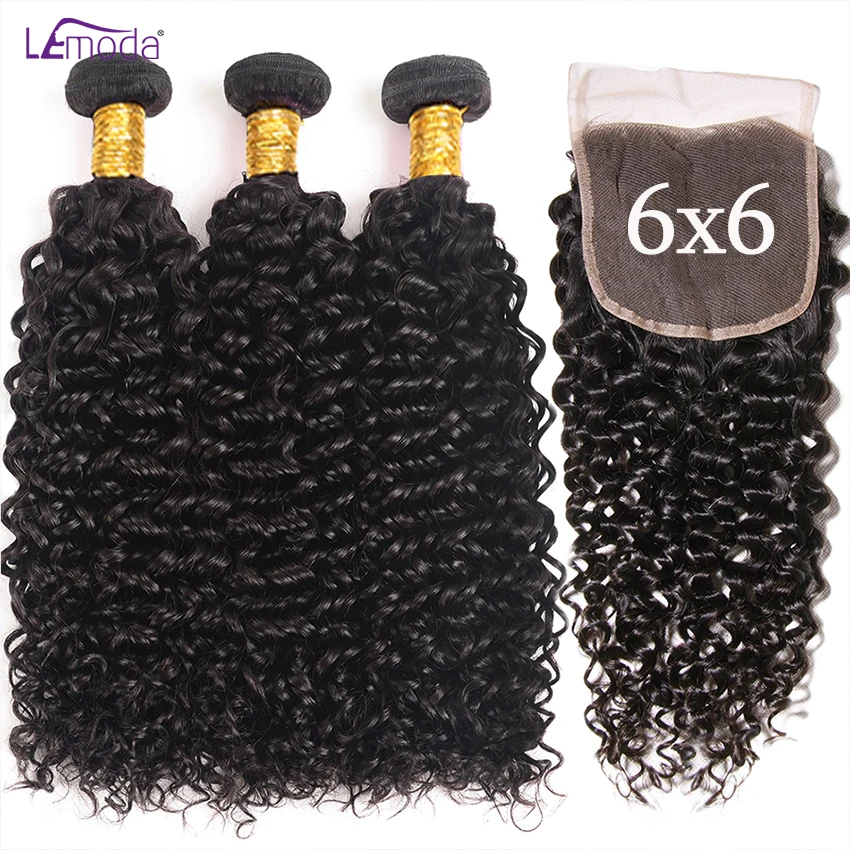 

6x6 Lace Closure With Kinky Curly Human Hair Bundles With 5x5 HD Lace Frontal Closure Brazilian Remy Hair Weaving Extensions