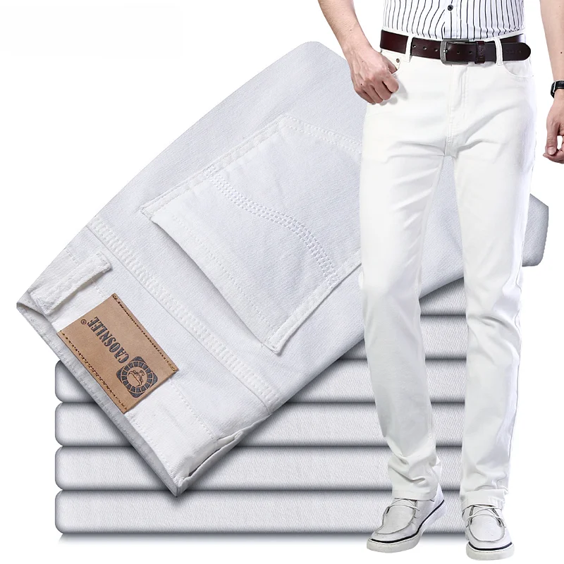 

Spring Summer Men's White Stretch Regular Fit Jeans Classic Style Business Casual Cotton Slim Trousers Denim Pants Male Brand