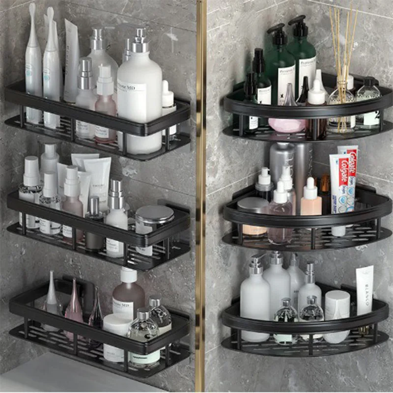 Storage Organizer Shower Shelf Bathroom Shelf Aluminum Alloy Shampoo Rack Makeup Bathroom Accessories No Drill Wall Corner Shelf 2