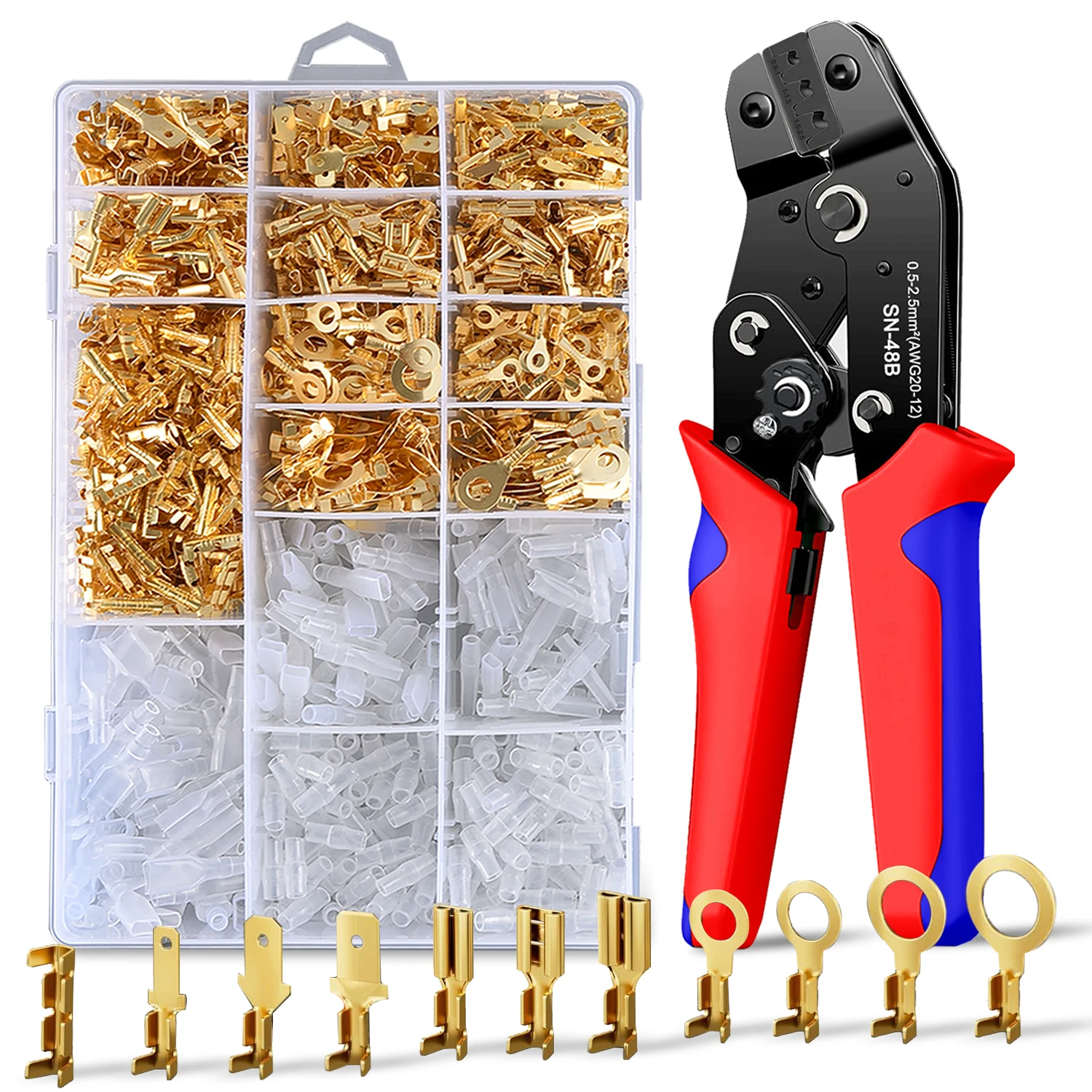 Crimping pliers set cable lugs connector hand tool kit 0.5-2.5 mm&sup2;