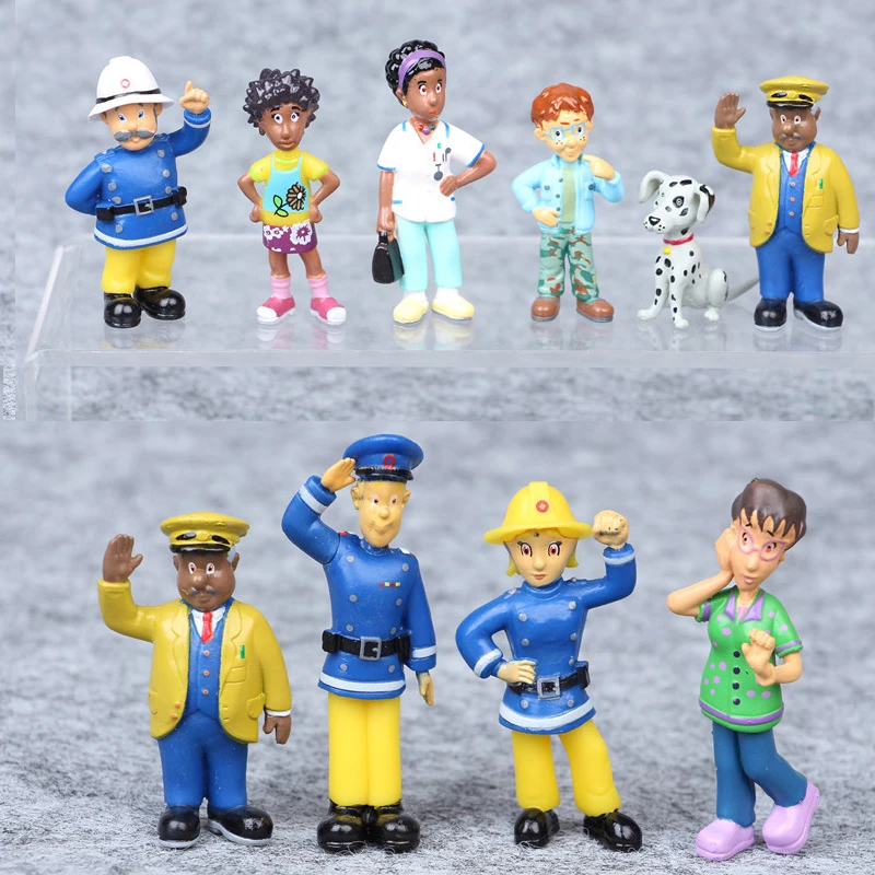 12Pcs/set Fireman Sam Cartoon Anime Fire Fighting Figure Model PVC
