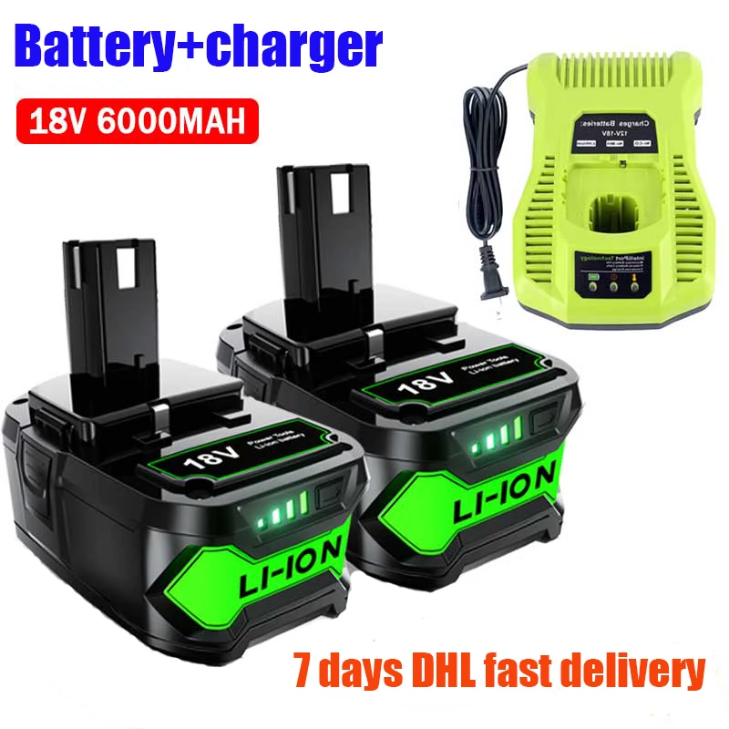 Batteria Agli Ioni Di Litio Sostitutiva 18V 6.0Ah Per Utensili Elettrici Cordless Ryobi One + P104 P105 P107 P108 P109 P122 Con Indicatore Led
