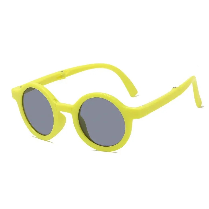 Korean Style Foldable Sunglasses for Kids Candy Color Small Round Frame Summer Shades with Case