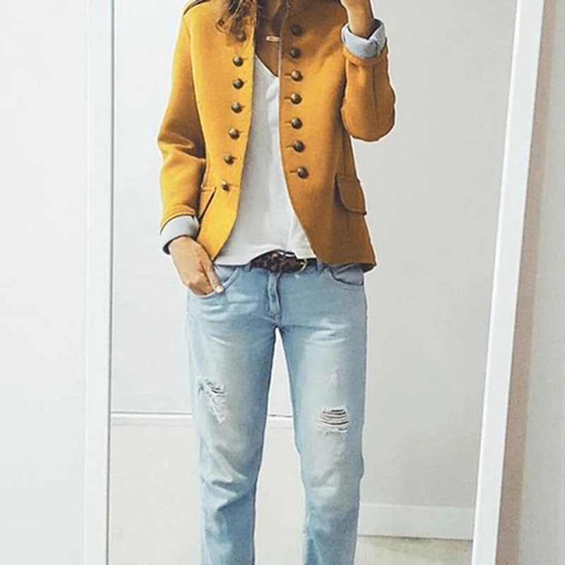 New 2023 Women Jackets Blazer Long Sleeve Row Buckle Yellow Slim Small Suit Femme Hot Style Loose Coat Red Pattern Mujer Suit