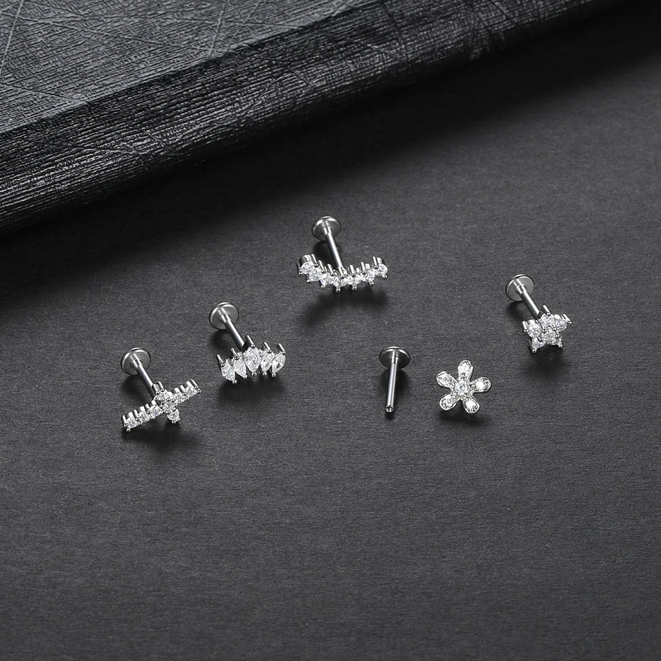 Flower Earrings 1Pc Tragus Piercing Stud Internally Threaded 316L Surgical Steel Labret Monroe Cartilage Helix Ear Jewelry