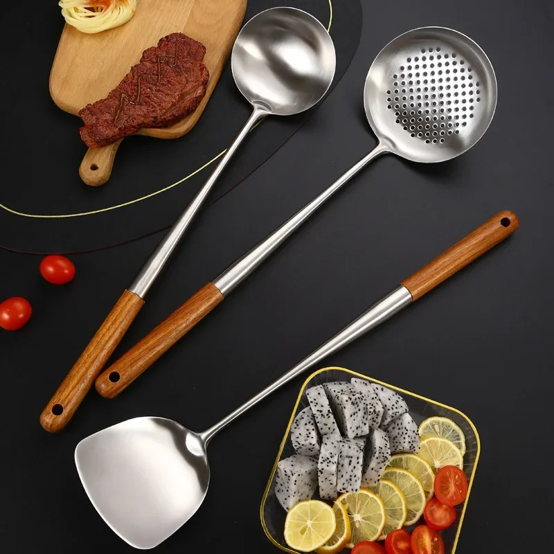 Extended Length 304 Stainless Steel Kitchen Utensils Spatula With Wooden Handle For Home Cooking Frying Spatula Chef Special