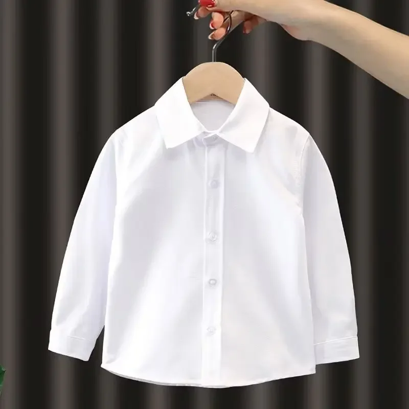New Children's White Shirt Boys Long Sleeve Spring Autumn Small Student School Uniform Medium Large Women's Shirt