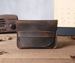 Vintage Genuine Leather Card Holder - Retro Casual Mini Purse Wallet for Business Cards Storage (Dark Brown)