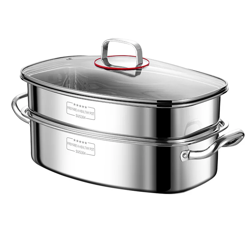 38cm Double boiler Oval Fish steam pot for cooking Rice noodle steamer Stainless steel steamer pot Home appliance Steamer cooker