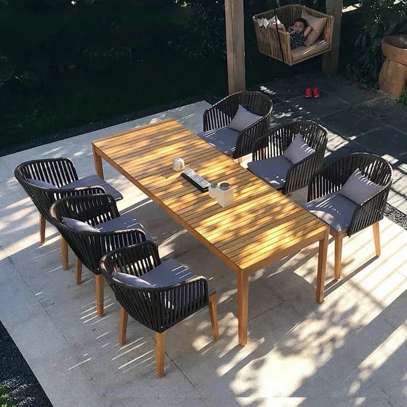 

Nordic outdoor leisure courtyard dining chair dining table set teak furniture