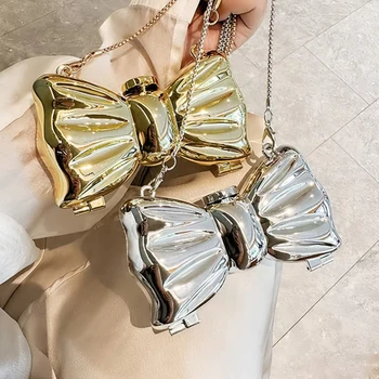 Borsa da sera mini bowknot di design di lusso per le donne Borsa a tracolla a catena per ragazze Borse a tracolla in metallo per la festa nuziale