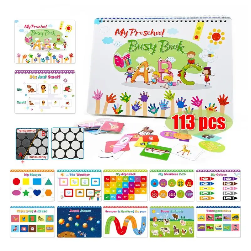 113pc Childen Busy Book Sensory Educational Toy Activity Binder Busy Boards Early Learning Montessori Toy For Toddler savings book challenges binder stickers money organizer for cash budget colorful