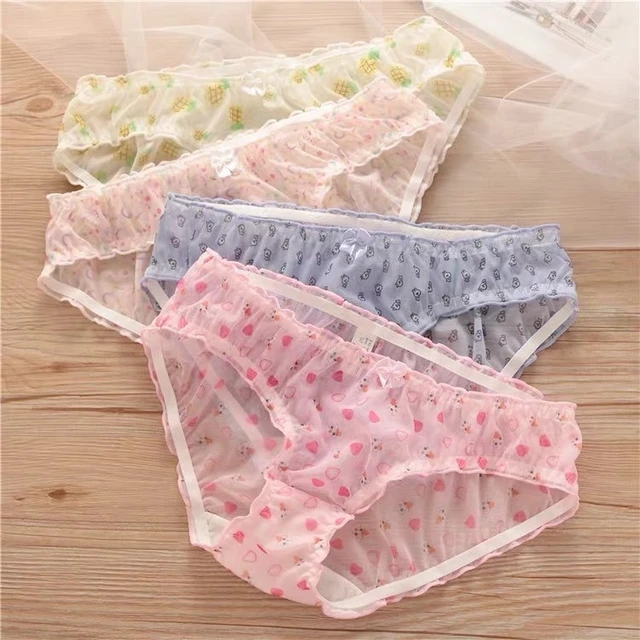 Japanese Underwear Female Girl Sweet Breathable Strawberry Mesh