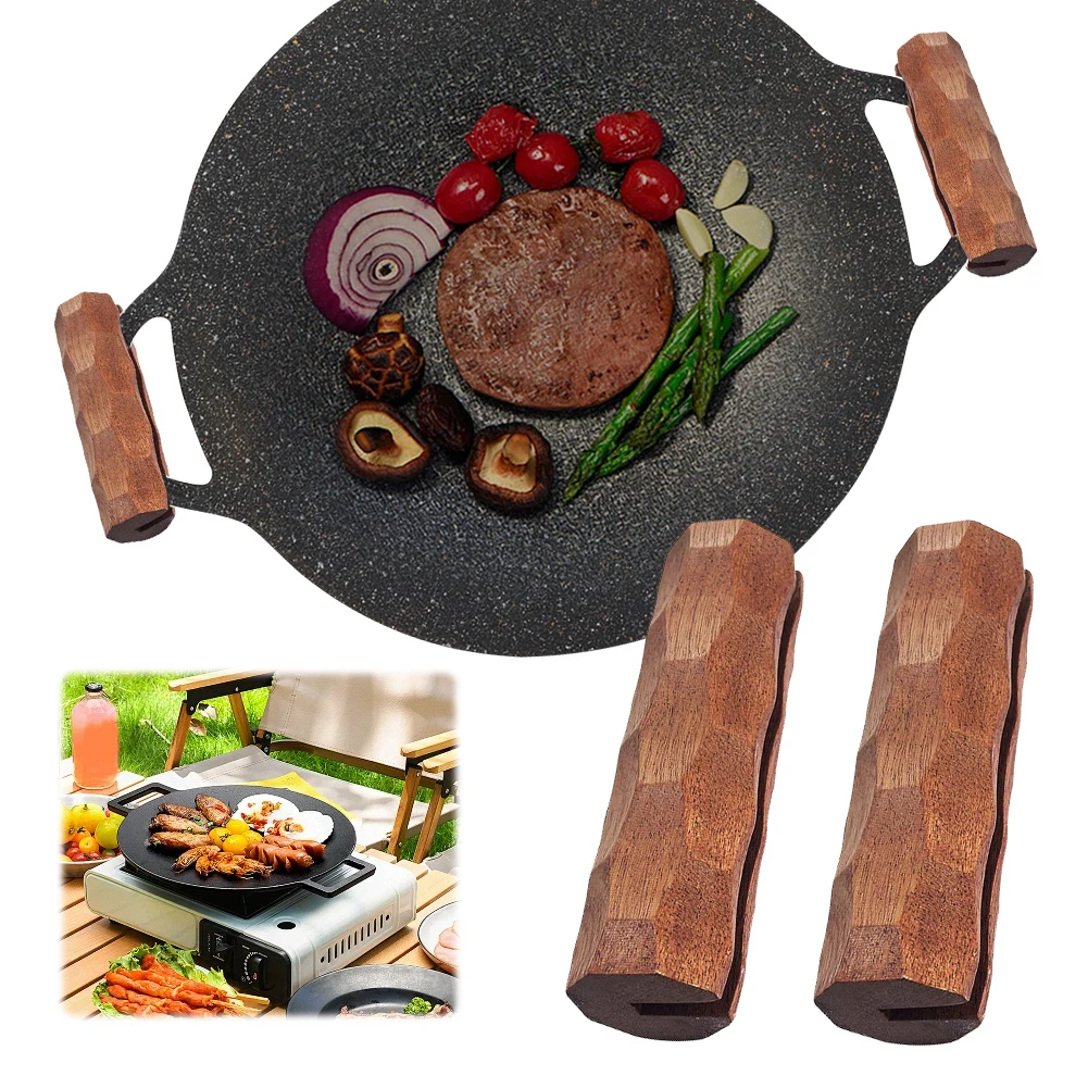 Sapele Wood Insulated Grip Heat-Resistant Grill & Cookware Pan Set (2-Pack)