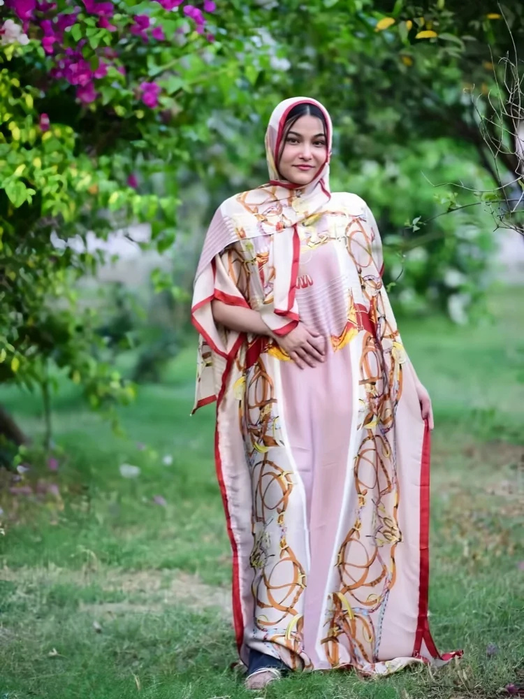 

2024 neue Art Mode übergroße afrikanische Frauen Kleidung Dubai Dashiki Abaya Free Size Print Design mit Schal lockeres langes K