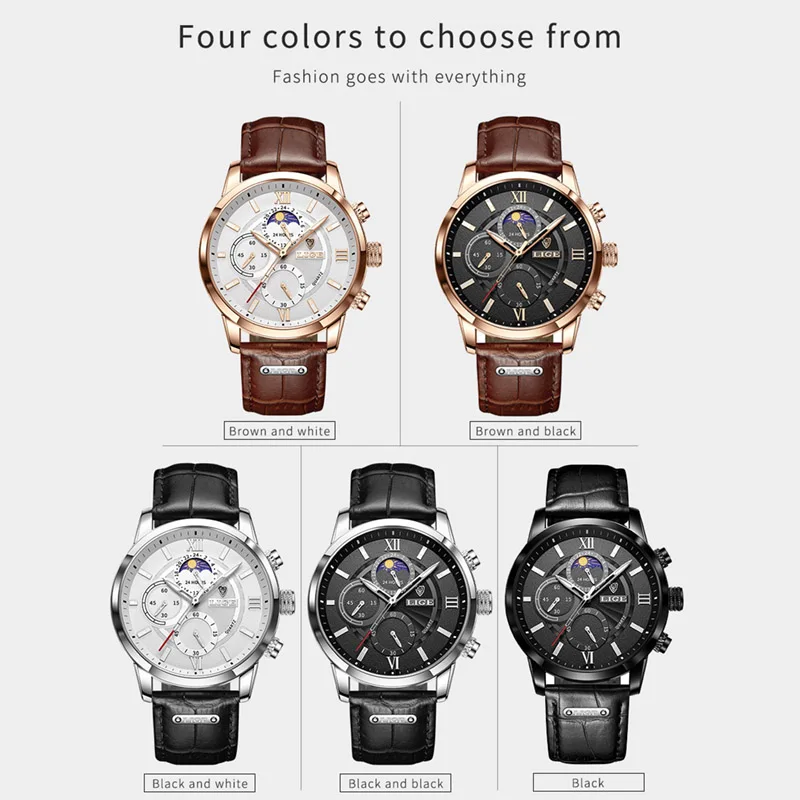 LIGE 2024 New Mens Watches Top Brand Luxury Brown Leather Casual Quartz Watch Men Sport Waterproof Clock Watch Relogio Masculino