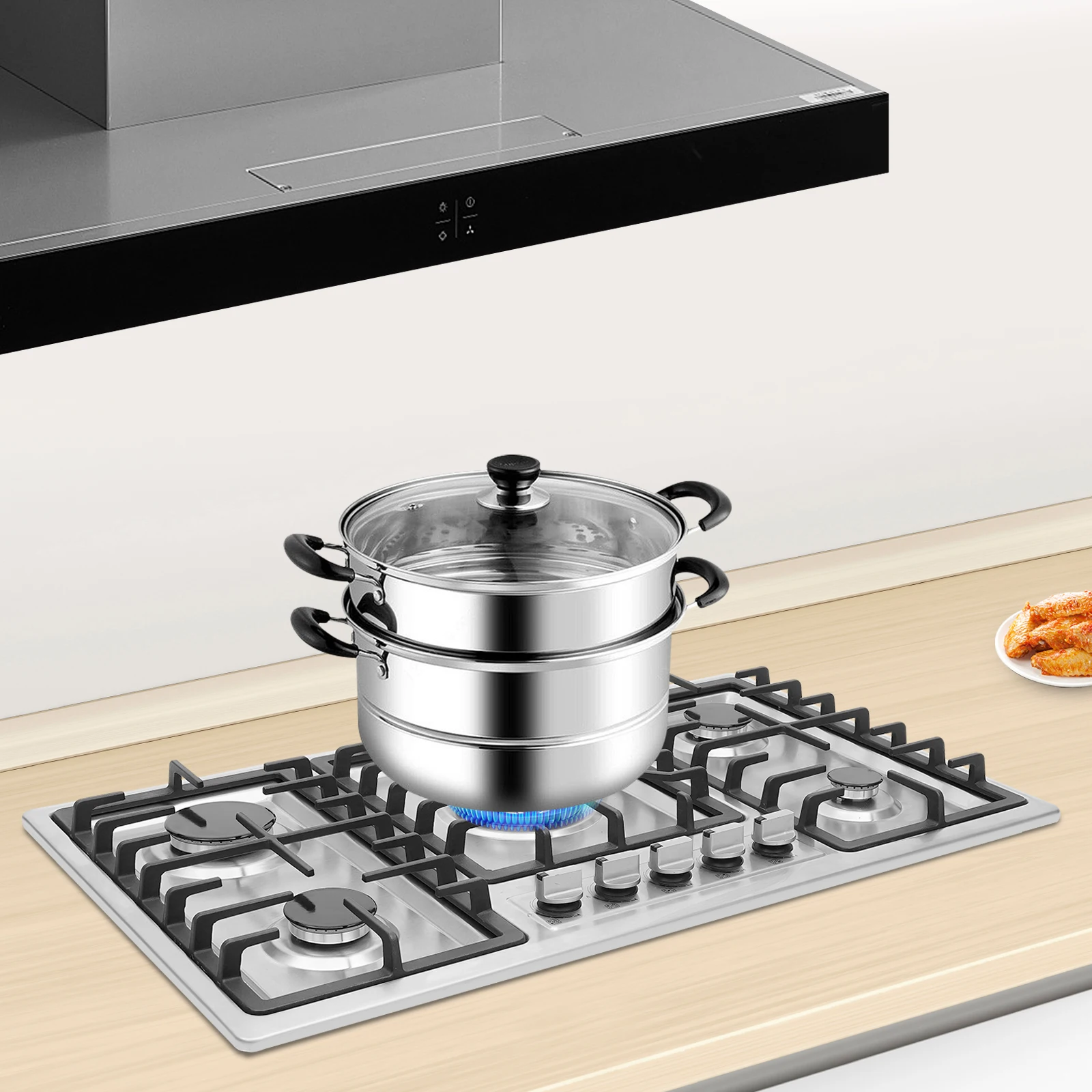 5-Burner Gas Cooktop Scratch Resistance Stainless Steel Gas Stove Simple Control for Home Kitchens/Restaurants/Hotels 4