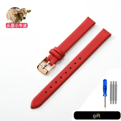 Luxurious Soft Cowhide Leather Watch Band - Elegant Green, Black, White, and Red Options for 12mm (ZP-01-Red-Rose-K1)