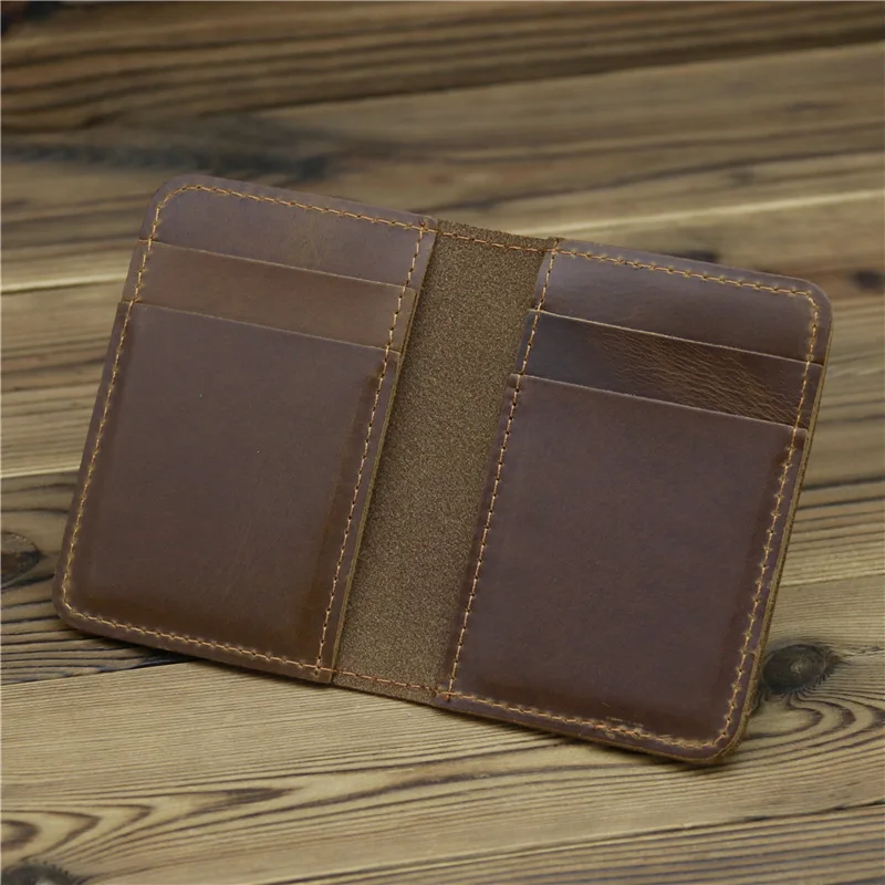 100% Genuine Leather Credit Card Holder Wallet Male Slim Wallet Small Bank ID Card Holders Men Retro Crazy Horse Leather Wallet trassory male wallet rfid blocking genuine leather wallet double zipper multi card fashion retro coin purse for men