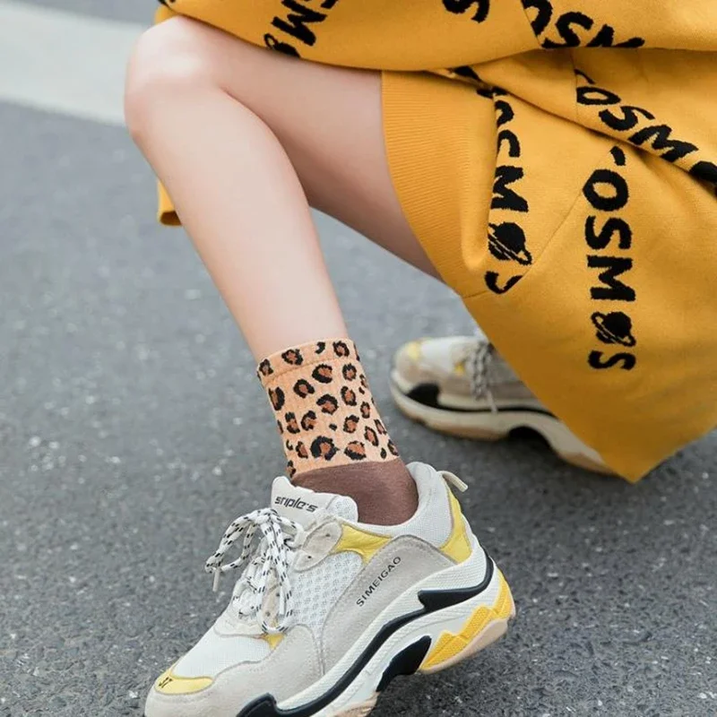 Leopard Print Mid-Tube Novelty Socks for Women and Girls - Japanese Style Fashion