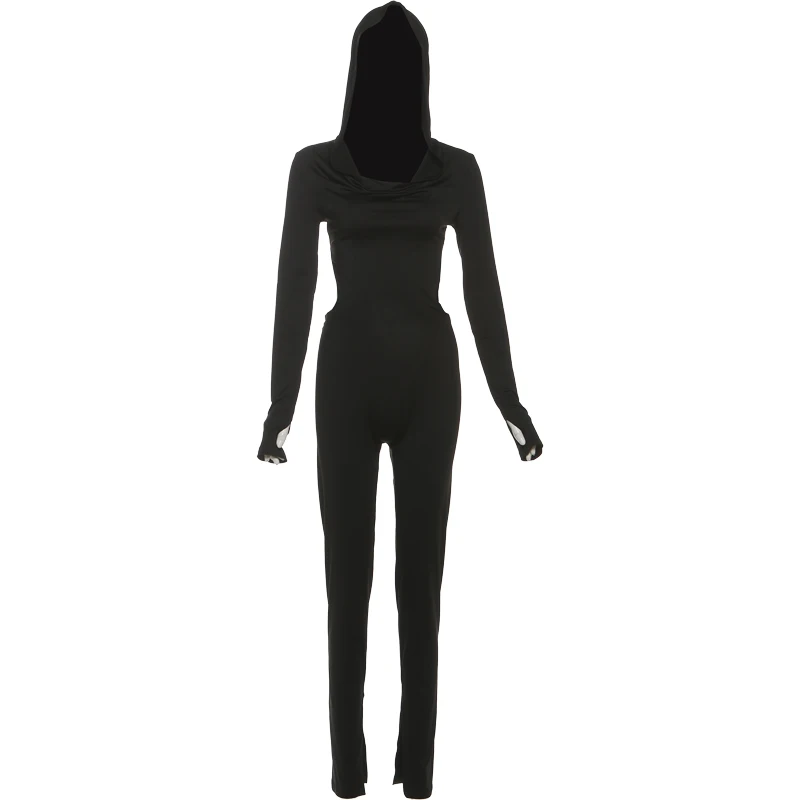 Nibber Backless Hooded Jumpsuits Women Long Sleeve Peach Buttock Slit Solid Skinny Elasticity Autumn Trend Sexy Street Outfits S1408a5cecef54f9a8577f7f2ec359cee4