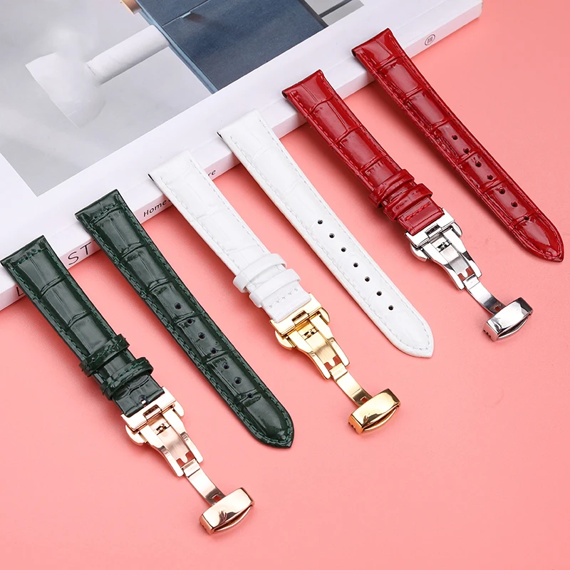 Wine Red Glossy Leather Watch Strap - 18mm Universal Women's Accessory
