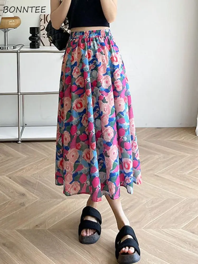 

Printed Skirts Women Literary Vintage Female Prairie Chic New Summer Casual Korean Style Fashion Empire Holiday Graceful A-line