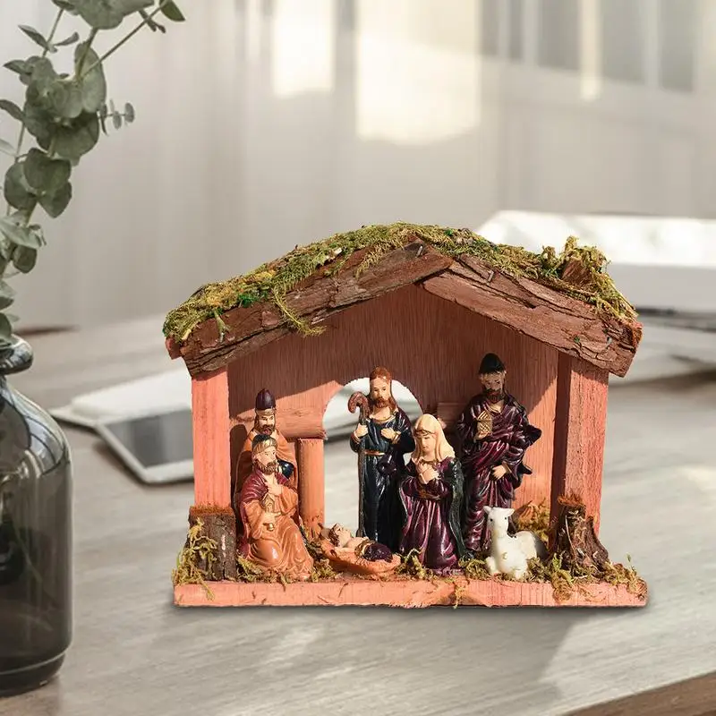 Ensemble de statue de scène de la Nativité, figurine de Noël, bébé Jésus  CPull, Sainte Famille, artisanat en résine, ornement, cadeau religieux