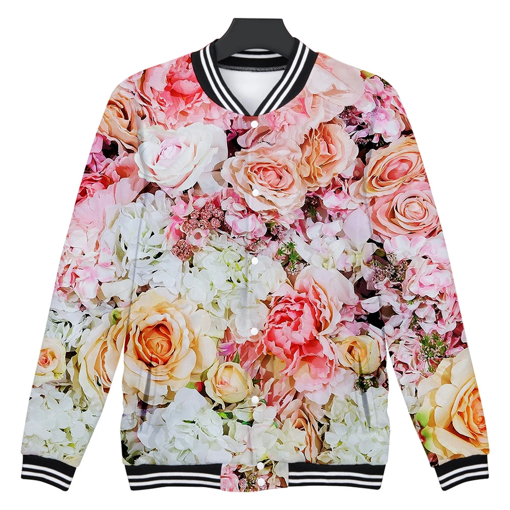 Chaqueta de béisbol con flores para mujer, uniforme con estampado 3D flores, crisantemo, girasoles, abrigo 3D, bonita chaqueta de béisbol|chaquetas básicas| AliExpress