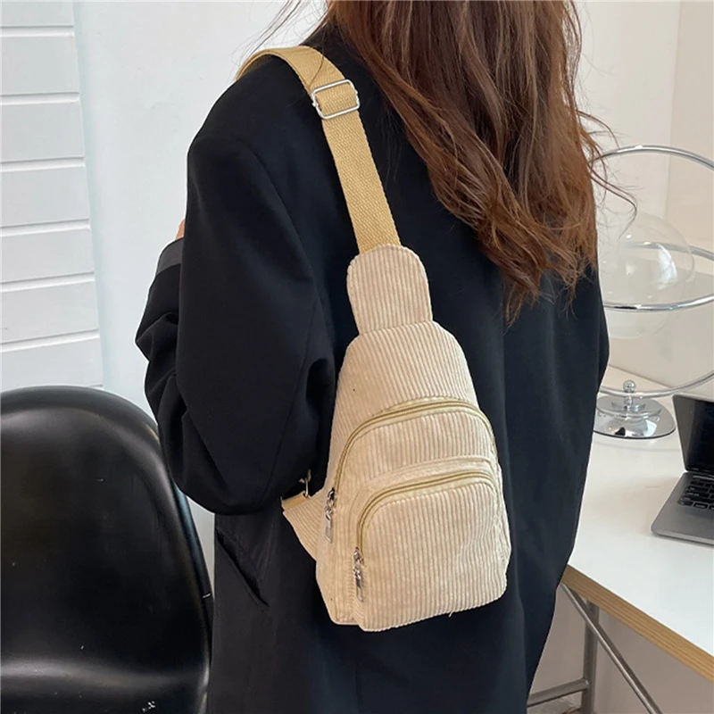 

Corduroy Women's Waist Bag Small Canvas Ladies Casual Shoulder Crossbody Bags Fashion Fanny Pack Female Solid Color Chest Bag