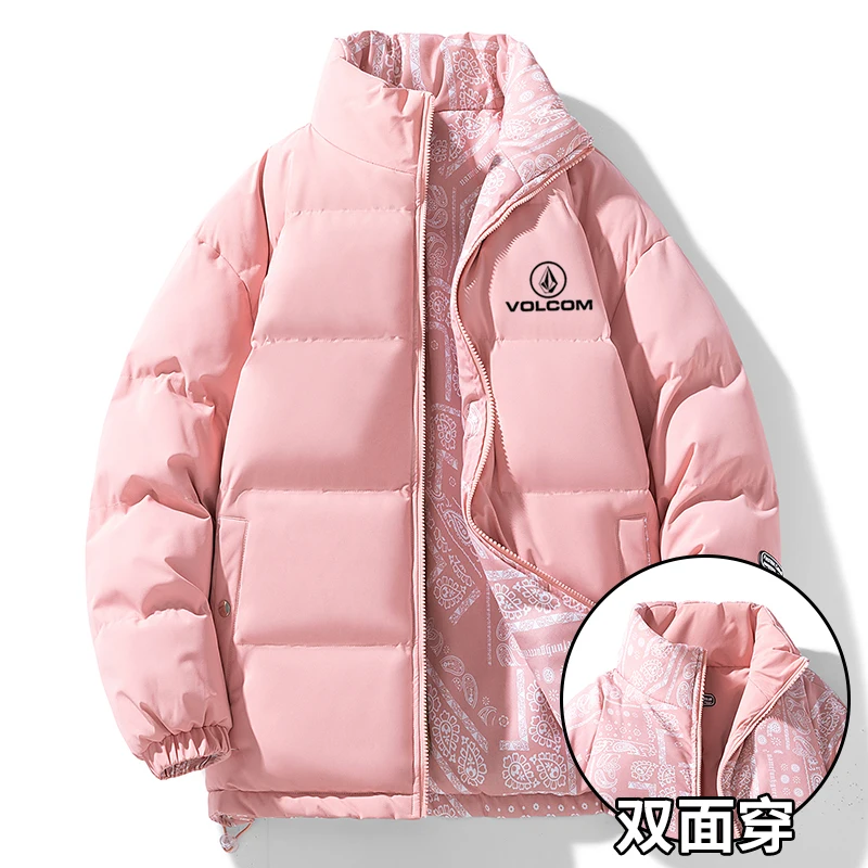 Winter New Volcom Men's and Women's Down Cotton Jacket Double sided Skiing Outdoor Couple Leisure Coat Cotton Jacket 6