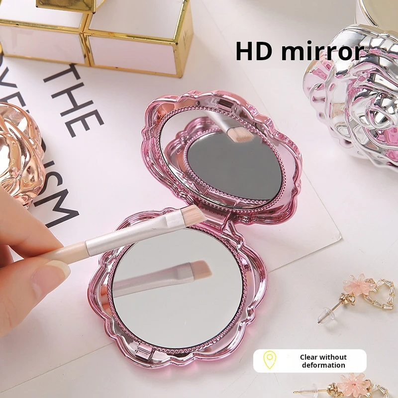 1PC 휴대용 미니 거울 레트로 장미 꽃 작은 주머니 화장 거울 양면 손 거울 소형 화장품 미용 도구