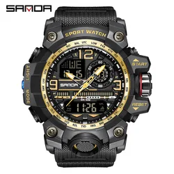 SANDA Men's Trendy Waterproof Dual Display Fashion Sport Watch (Black Gold)