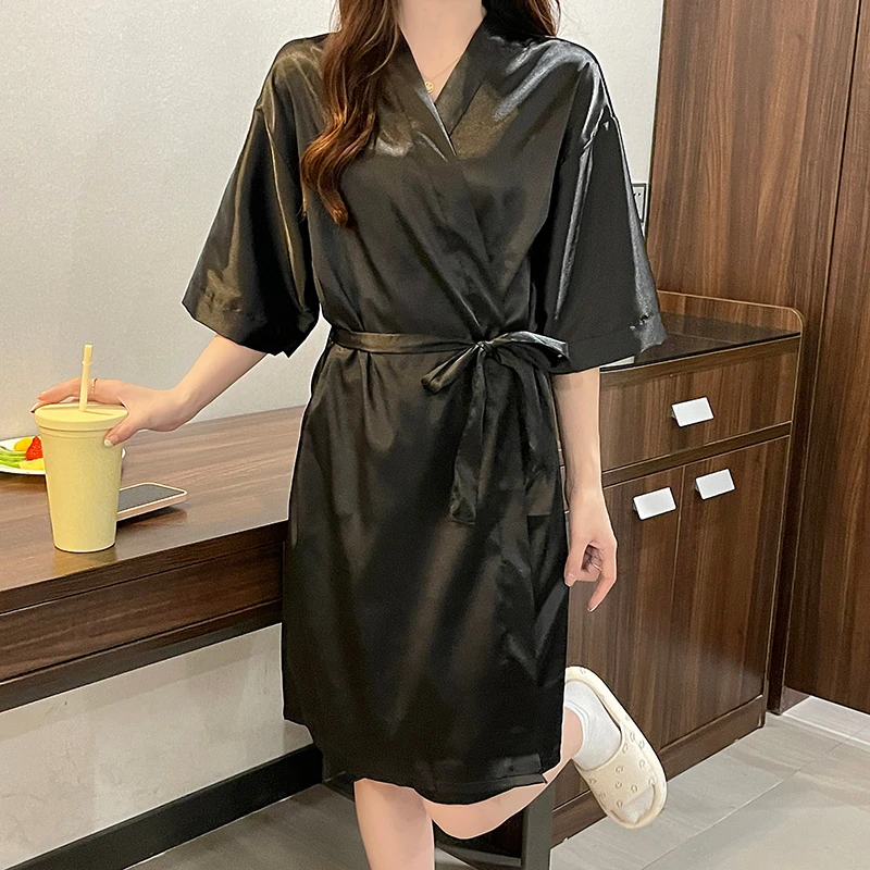 Female Bathrobe Sexy Peignoir Femme Silk Kimono Bride Dressing Gown Fashion Satin Robe Sleepwear Night Grow For Women Plus Size