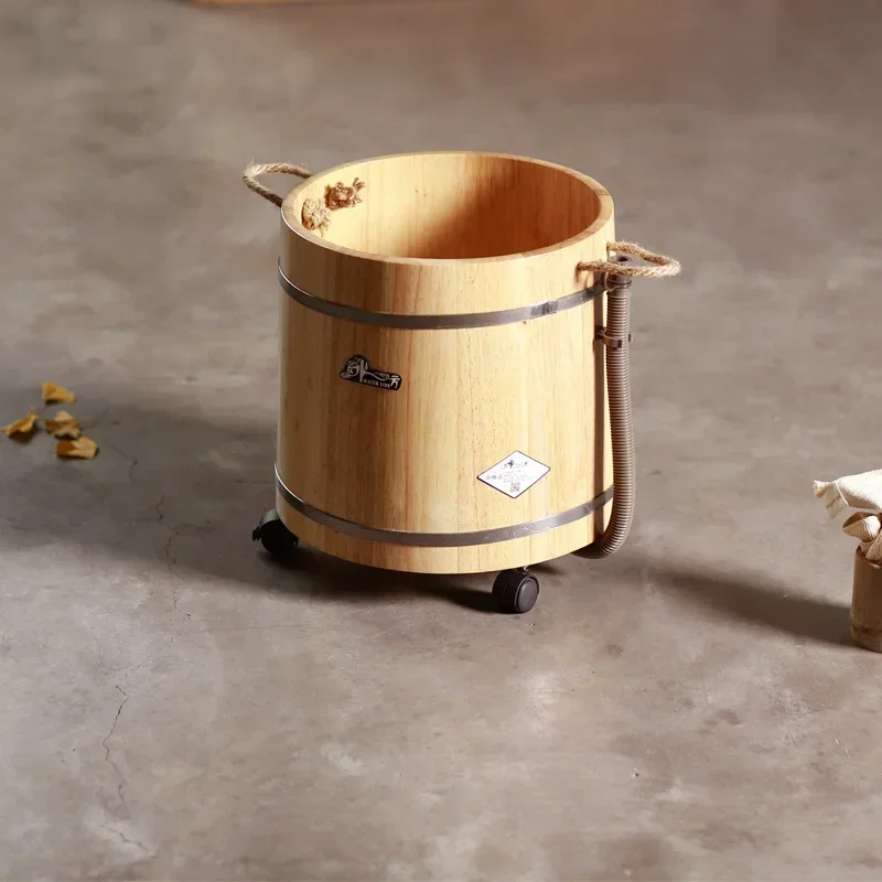 Cypress Wood Foot Soak Bucket Tall Calf Immersion Tub with Gravity Drainage Relaxing Wooden Spa for Home Massage Therapy