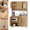 70.9" Kitchen Pantry Cabinet w/ Microwave Shelf,Rattan Freestanding Storage Cabinet w/ Charging Station,Sideboard Buffet Cabinet 6