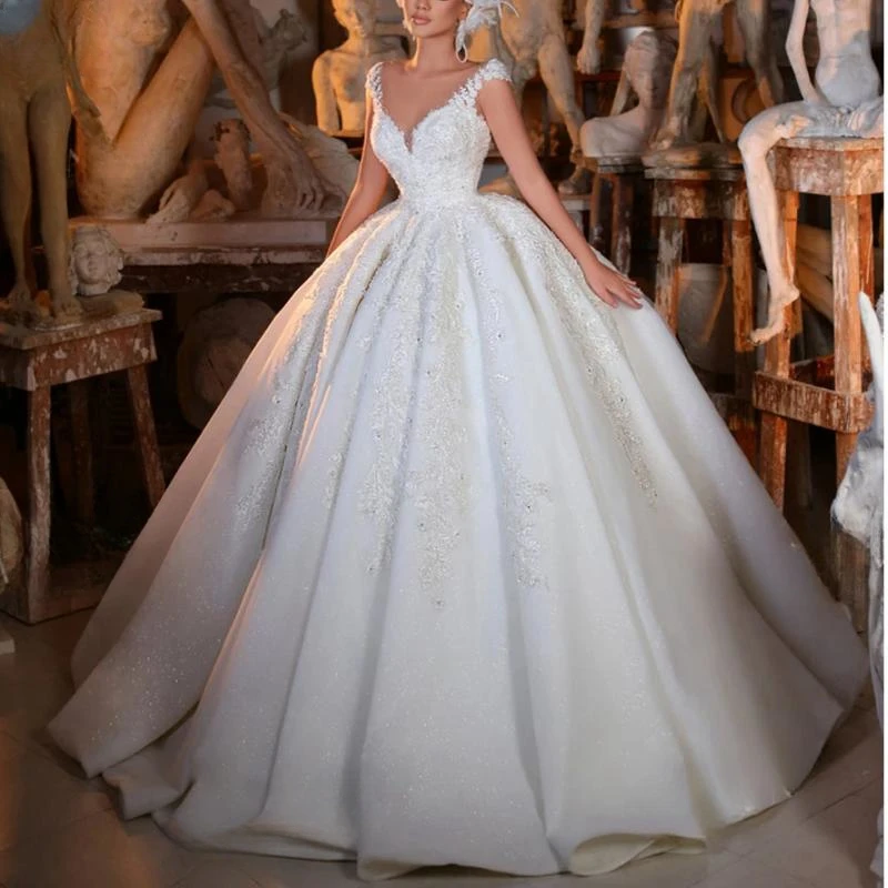 

Gorgeous Beading Wedding Dress 2025 Sleeveless Appliques Lace Ball Gown Princess Bride LelaAcra SF82 Plus Size Vestido de Noiva