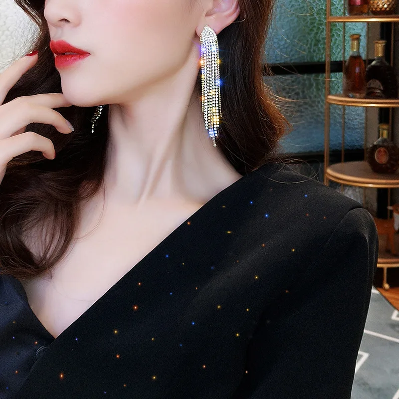 Dangle Earrings Geometric Triangle European and American Fashion Long Tassel