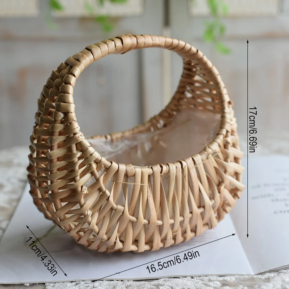 Half Moon Wicker Basket Straw Storage Basket Rattan Woven Basket with Handle Wedding Flower Picnic Basket for Garden Home Decor