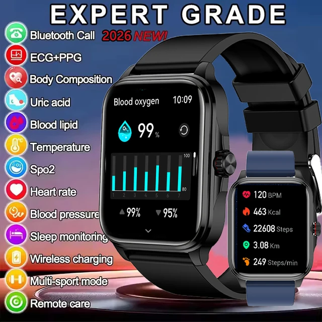 2026 New Health smart Watch Heart Rate Blood Oxygen Blood Pressure Monitoring Bluetooth Call GPS Movement Trajectory Smartwatch