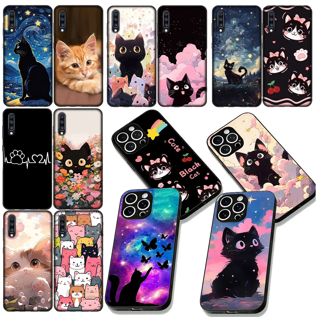 Anime Black Meow Kitten Cat Soft Phone Case