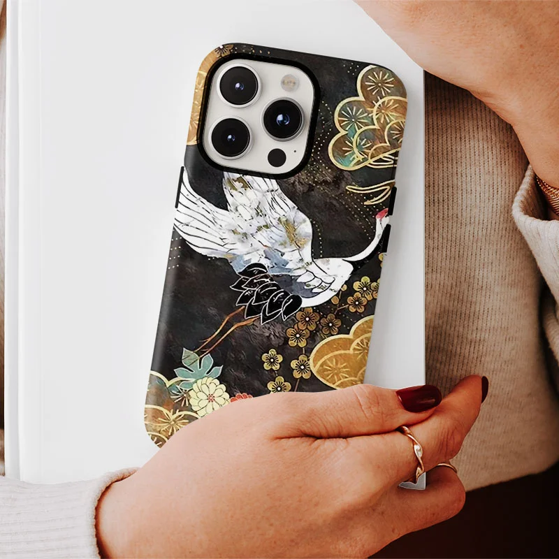 Red-Crowned Crane Shockproof Phone Case with 2-in-1 Film Shell and Bumper Cover