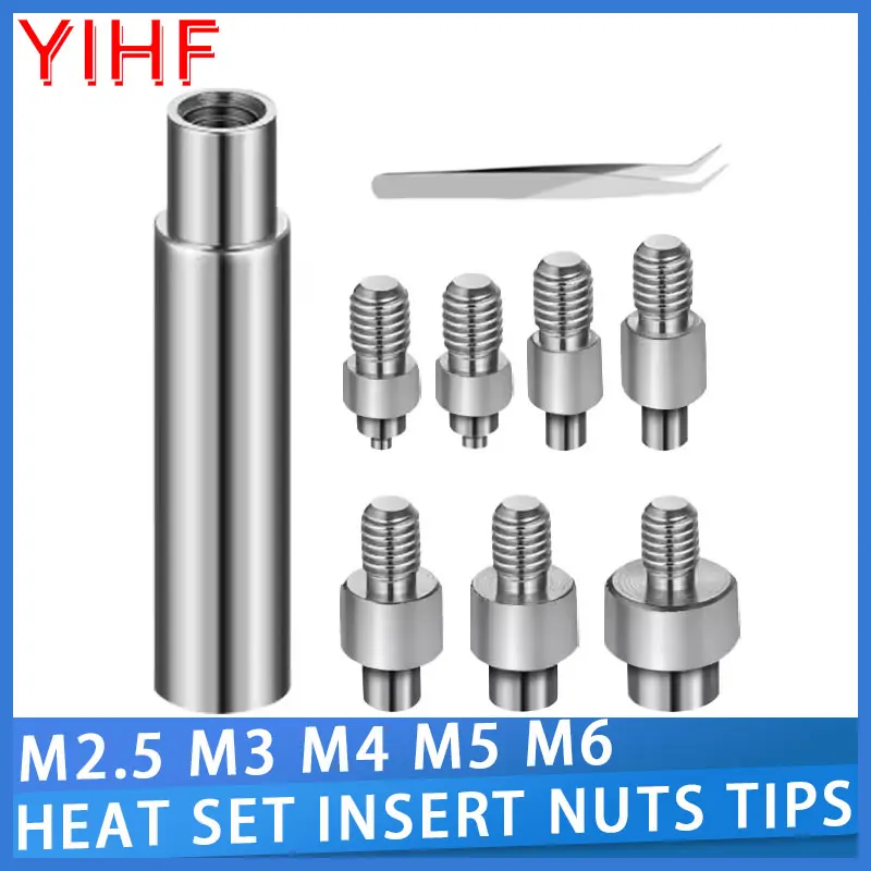 M2 M2.5 M3 M4 M5 M6 Heat Set Insert Nuts Tips Soldering Iron Brass Hot Melt Threaded Insert Nut Tool for Plastic 3D Printing Kit
