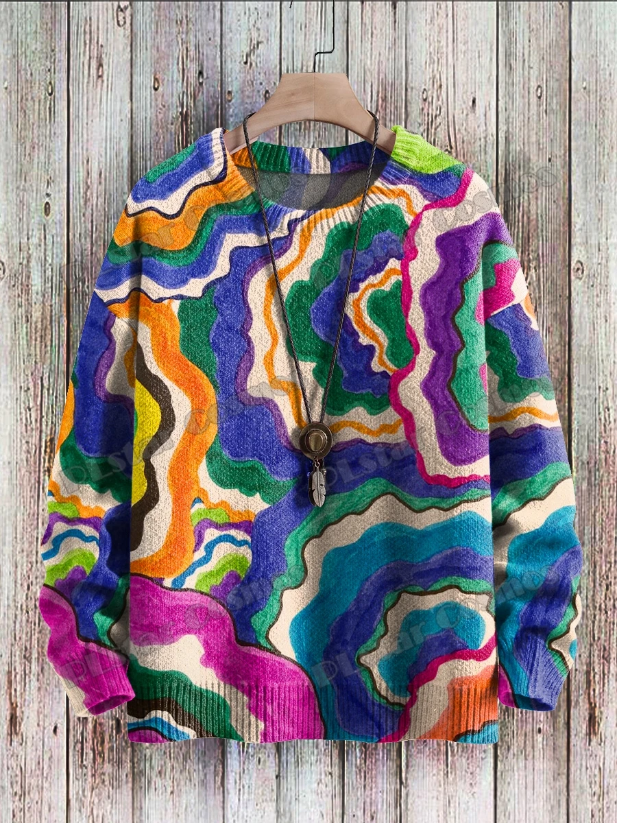 Niedliche Hund Kunst Linie Muster & lustige Nilpferd Kunst 3d gedruckt Männer Strick pullover Winter Unisex lässig Strick pullover Pullover zzm96 – Detail 9