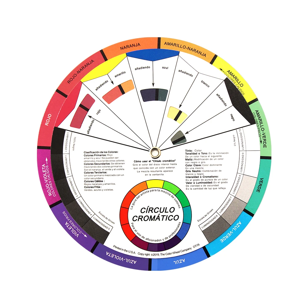 Chromatic Circle Spanish/English Chromatic Circle 12 Color Paper Card Wheel Three Tier Design Rotating Mini Chromatic Circle for Permanent Makeup